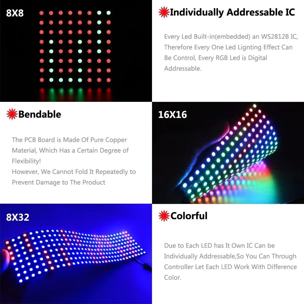 Painel LED RGB Full Color WS28 - Rgb Led Matrix 8X8 avaliação e preço